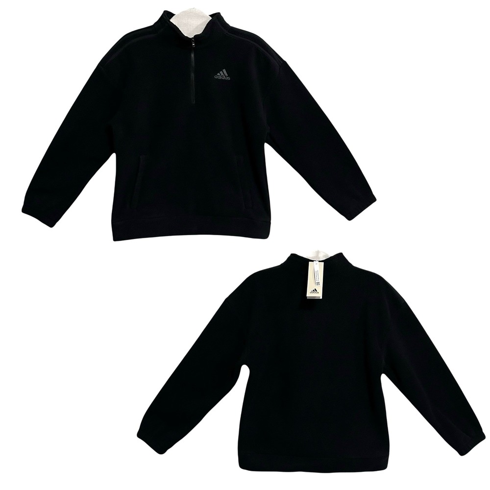 Adidas Youth Boys Fleece Pullover Sweater Size 8 (S) Mock Neck Black Quarter-Zip